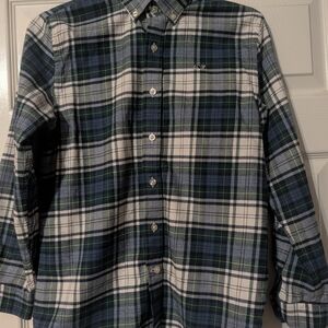 Vineyard Vines Boy's Lightweight Flannel Plaid Shirt - Navy and White
